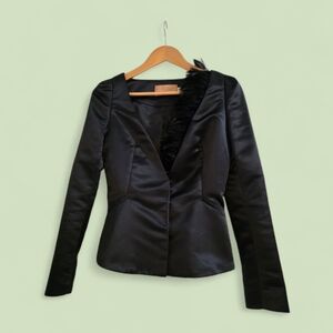 Chic Black Women's Blazer with Feather Detail